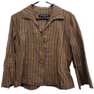 Adriennne Vittadini Blazer Jacket Womens Size 12 Brown Striped Linen Coastal